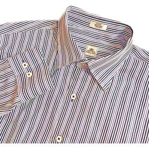 Peter Millar Mens Large Long Sleeve Button Up Shirt Striped‎ Pocket 100% Cotton